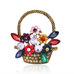 Flowers Basket Brooches with Colorful Shiny Rhinestones Women Girls Brooch Pins Fashion Jewelry Wedding Decoration