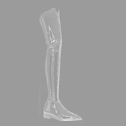 Boots Broadcast2021 Autumn e Winter Women's European American American Flat Breved Pelle di brevetto Over-the-Knee