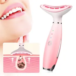 Neck Beauty Devices Face Lyft 3 Färger LED PON THERAPY Hud Draw Massager Minska Double Chin Anti Wrinkle Care 220216