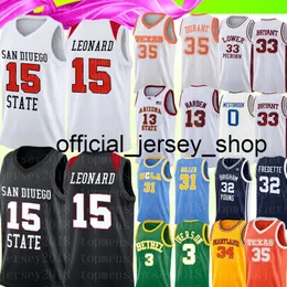 Kawhi # Leonard Jersey NCAA Vince 15 Carter 35 Kevin Durant 3 Iverson 34 Bias 13 Harten Mens Haft Koszulki do koszykówki