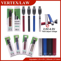 Vertex Law Twist batterij Slim Pen Verwarm 350mAh Vape Pen Bottom Verstelbare Voltage Variable VV Batterijen USB Charger Kit voor 510 Cartridges Carts