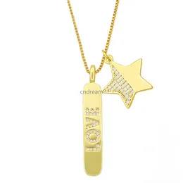 Letter Cubic Zircon Love Bar Pendant Necklace 18K Gold Diamond Moon Star Hand Necklaces Goden Chain for Women Men Hip Hop Fashion Jewelry Will and Sandy