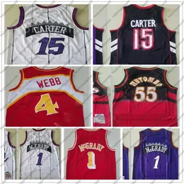 En Mitchell Ness Basketbol Spud Webb Jersey Erkekler 4 Tracy McGrady 1 Vince Carter 15 Dikembe Mutombo 55 Kırmızı Mor Beyaz Siyah Gerileme Boyutu S-2XL