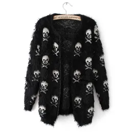 Short Women Autumn Sweater Mohair Skulls Printing Female Outwear Cardigans Soft Cool Knitted Womens 210805