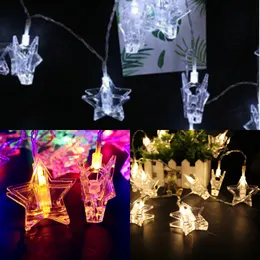 6M 별 모양 사진 클립 LED 문자열 조명 요정 갈 랜드 크리스마스 장식 야외 룸 거리 Navidad Natal Decor Y0720