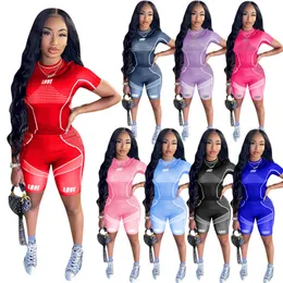 Mulheres de verão roupas de yoga jogger terno manga curta carta fatos de treino plus size 2X roupas esportivas manga curta camiseta + shorts conjunto de duas peças 4493