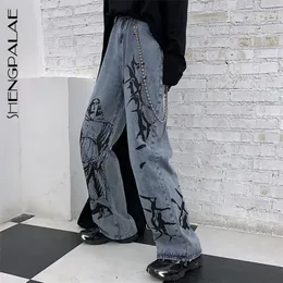 Shengpalae Summer Fashion Ins Street Hip-Hop Printing Jeansルーズカジュアルデニムワイドレッグパンツ女性ZA4395 220216