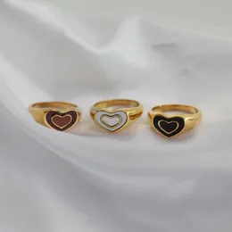Cluster Rings Joolim High End PVD Plated Stainless Steel Double Heart Enamel 2021 Trendy White Black Brown Jewelry