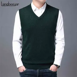 High Quality Autum Winter Fashion Brand Knit Sleeveless Vest Pullover Mens Casual Sweaters Designer Woolen Mans Clothes 210812