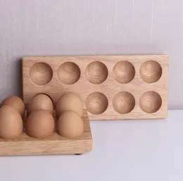 Natural Wood Egg Storage Boxes Double Row Wooden Eggs Holder Organizer Rack Kitchen Accessories SN2490