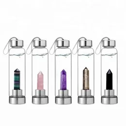 Natural Crystal Water Bottle Infuser Glass Point Healing Obelisk Wand Quartz Crystal Water Bottle for Energy and Healing 210610