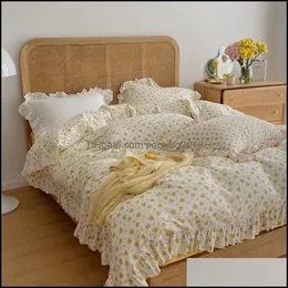 Supplies Textiles Home & Gardentwin Queen King Size 100% Cotton Breathable Soft Skin-Friendly Bedding Set Yellow Floral Ruffles Ball Girls D