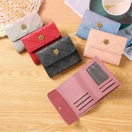 Mini PU Leather Women's Short Thin Korean Version Ladies Small Wallet Student Three-fold Wallet Female Fashion Coin Purse