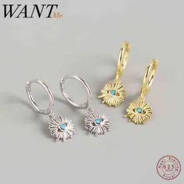 WANTME Geometric Round Real 925 Sterling Silver Blue Zircon Demon Eye Stud Earrings for Women Evil Eyes Ear Hoop Jewelry 210507