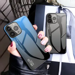 Slim błyszczące etui ze szkła hartowanego gradientowego dla iPhone 13 Pro Max 12 11 Mini SE XR XS X 8 Plus 7 6 5 odporna na zarysowania twarda obudowa telefonu