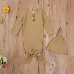 En Persent Fashion Solid Färg Baby Quilt och Hat Långärmad Född Wrap Comfort Sleeping Bag Cap Set Kids Bedding 211023