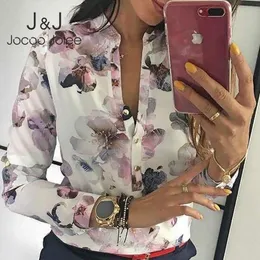 Joco jolee vår sommar elegant blommig tryck blus kvinnor casual knapp design långärmad skjorta mode blusas grundläggande topp 210518