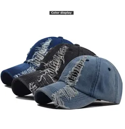 Fashion Distressed Denim Baseball Cap Blank Washed cotton hole Jean Hat Summer Outdoor Sun Hats XY409