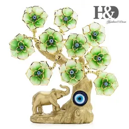 HD grön blomma elefant träd turkisk feng shui ond öga för skydd rikedom lycka till gåva hem dekorharts figur 211108