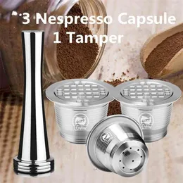 Nespresso Rostfritt stål Refillerbar återanvändbar kaffekapsfilter Tammer kaffe Pod för Nespresso Machine 210712