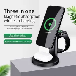 3 in 1 magnetische draadloze oplader Stand voor Magsafe iPhone 12 Mini Pro Max Apple Watch 6 5 Airpods Fast Charging Dock Station Fit Samsung Xiaomi Huawei smartphones