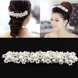 Luxury Flower Faux Pearl Headband Hair Clips Handmade Crystal Hairband Crown Bride Wedding Women Barrettes Tiara Children Head Accessories