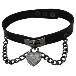 Punk Short Choker Gothic PU Leather Heart Crystal Chain Naszyjnik Kobiety Kołnierz Naszyjnik Dla Party Goth Cosplay Gift