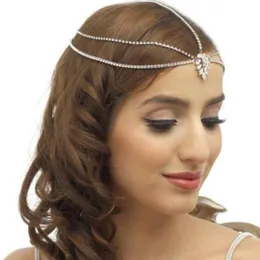 Hair Clips & Barrettes Bohemian Vintage Full Rhinestone Bridal Headband Chain For Women Wedding Crystal Drop Shape Forehead Accessories