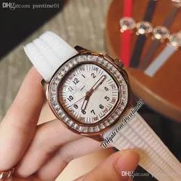 2022 5072R Swiss Quartz Womens Watch Relojes Ladies Diamantes Rose Diamantes Bisel Blanco Dial Textured Diamante Número de diamante Marcadores Correa de goma 5 Estilos Puretime01 E42A1