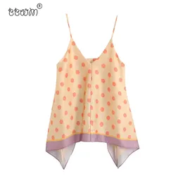 Słodka Moda Polka Dot Bluzki Vintage Backless Regulowane Cienkie paski Koszulki Blusas Chic Topy 210520