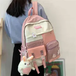 Girl Harajuku Kawaii Backpack Women Waterproof Cute School Bag Pin Badge Lady Nylon Backpack Student Book Female Bags Trendy 210922