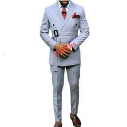 Handsome Double-Breasted Groomsmen Peak Lapel Groom Tuxedos Men Suits Wedding/Prom/Dinner Man Blazer(Jacket+Tie+Pants) T356