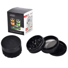 Färgglada 4Parts 62mm Aluminium Alloy Herb Bluetooth Högtalare Grinder Spice Crusher Högkvalitativ vacker unik design