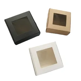 Foldable Kraft Paper Package Box Crafts Arts Storage Boxes Jewelry Paperboard Carton for DIY Soap Gift Packaging With Transparent Window DH8588
