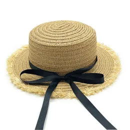2021 Nowa Sprzedaż Płaski Top Kapelusz Sun Summer Wiosna Kobiety Travel Caps Bandaże Plaża Dziecko Traw Kapelusz Oddychające Dziewczyny Kapelusz G220301