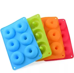 Silicone Donut Pan 6-Cavity Donuts Mögel Non-Stick Cake Biscuit Bagels Moulds Fack Bakverk Bakverk Verktyg Sn3126