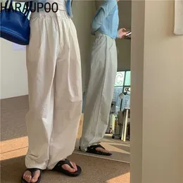 Harajpoo femmes pantalons été 2021 nouveau coréen taille élastique décontracté couleur unie droite jambe large ample sauvage Harajuku pantalons longs Q0801