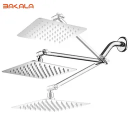 Square Stainless Steel Rainfall Shower head Brass Adjustable Height shower holder extension 360 Degree Rotation 210724