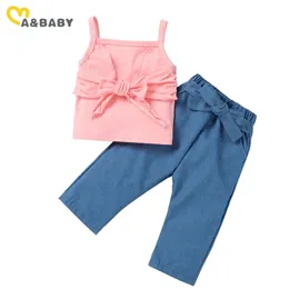6m-4Y Letni maluch niemowlę dziecko dziecko ubrania zestaw łuk kamizelki topy spodnie stroje dzieci kostiumy 210515