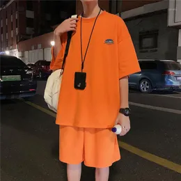 Men's Tracksuits FOJAGANTO 2-Piece Tshirt Set Men Fashion Hip Hop Solid Color Short Sleeve+Sports Shorts Mens Casual Tracksuit