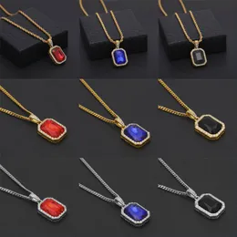 Fashion Hip Hop Diamond Chain Pendant Necklace Square Gem Crystal Necklaces Jewelry for Men Women Party Favors Free DHL Kimter-P5FA