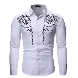 Moda Western Cowboy Camicia Uomo Brand Design Ricamo Slim Fit Casual Manica lunga Mens Camicie da uomo Camicia da festa maschile T200801