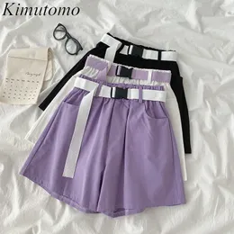 Kimutomo Feste Breite Bein Shorts Frauen Sommer Mode Koreanische Chic Taschen Casual Weibliche Hohe Elastische Taille Gürtel Böden 210521