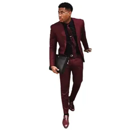Ny mode Burgundy Slim Mäns Suit 2 Piece Mens Passar Blazer Anpassad Elegant Tuxedo Bridal Dance Party Jacket Dress X0909