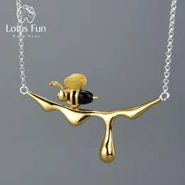 Outros Lotus Fun 18k Gold Bee e pingando colar de pingente de mel real 925 estilista de prata esterlina jóias finas para mulheres