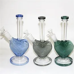 9 inch Pink purple Glass Bong Heart Shape Hookah Shisha Beaker Dab Rig Smoking Water Pipe Filter Bubbler W ICE Catcher