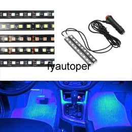 Auto atmosfärslampor Inredning Dekorativ lampa Cigarettändare Adapter 2st Car LED Dash Floor Foot Strip Light Car-Styling