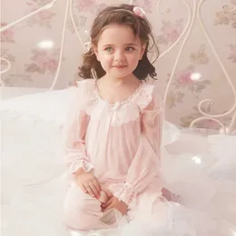 Barn tjejer lolita prinsessa pajama set.long ärm voile toppar + pants.Toddler barn pyjamas set.courtly stil sova loungewear 210908