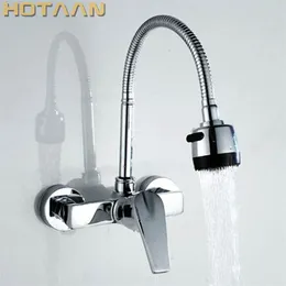 Brass Chrome Taps For Kitchen Sink Tap Dual Hole Wall Mixer Faucet torneira cozinha YT6030 210719