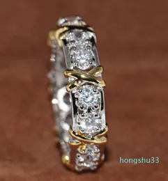 Wholesale Professional Eternity Diamonique Diamond 10KT White&Yellow Gold Filled Wedding Band Cross Ring Size 5-11